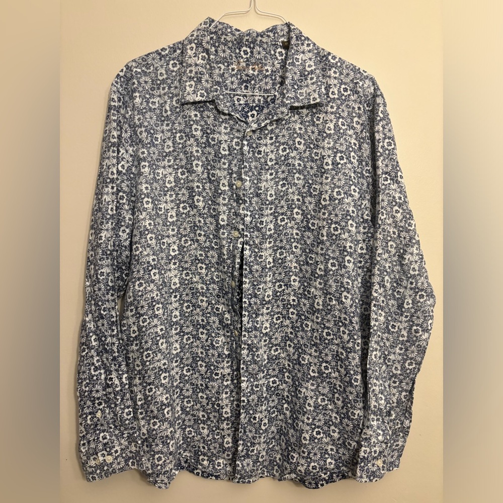 Tasso Elba Navy Floral Button Down Shirt